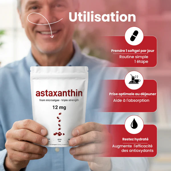 Astaxanthine 12 mg, 120 capsules molles, approvisionnement de 4 mois