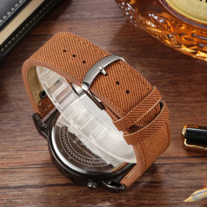 Montre Double fuseau horaire Double cadran Quartz Acier inoxydable avec bracelet en cuir