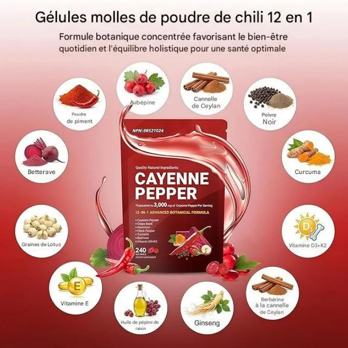 Complément alimentaire en gélules de poivre de Cayenne