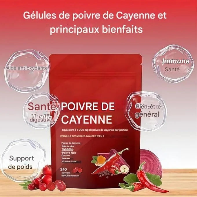 Complément alimentaire en gélules de poivre de Cayenne